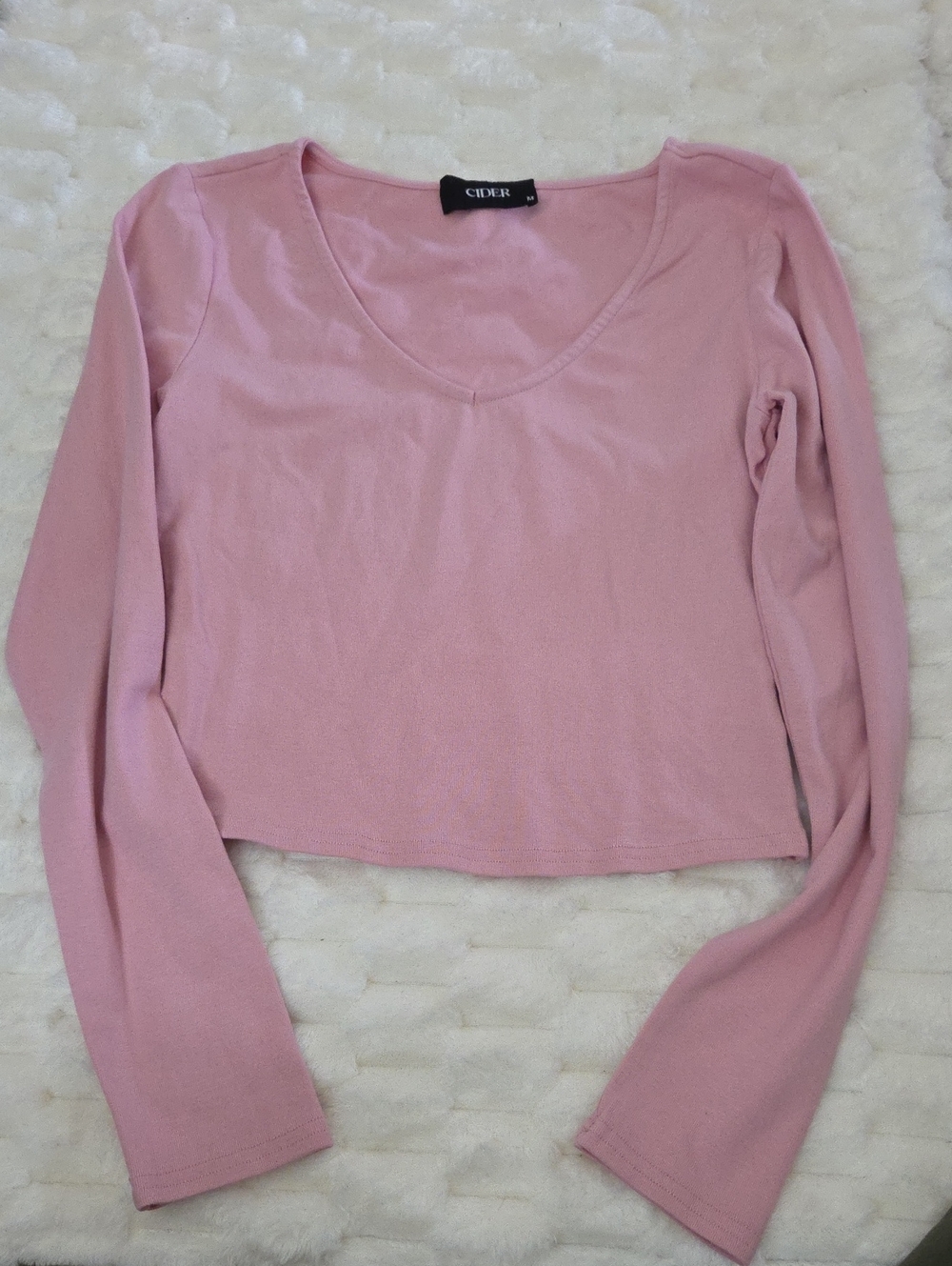 CIDER Women's Pink Scoop Neck Long Sleeve Top